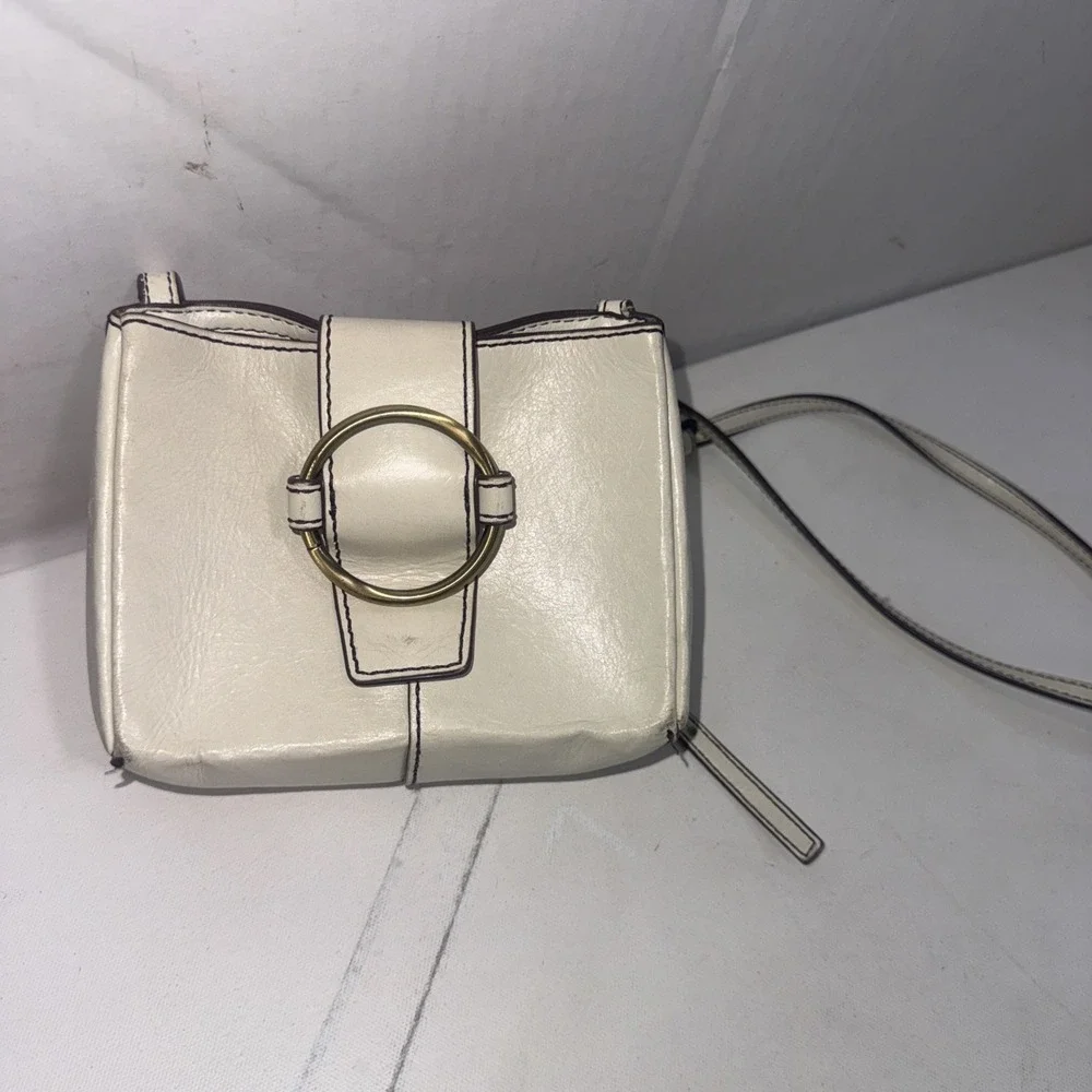 HOBO Mini Elan White Leather Small Minimalist Boho Western Crossbody Bag Purse